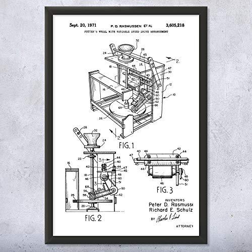 Framed Potters Wheel Print, Pottery Wall Art, Potter Gifts, Pottery Class Decor, Artist Gift, Ceramics Store Art Black & White (11x17)