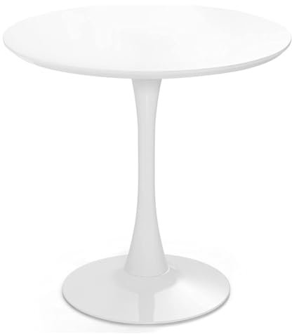 JHAISMAO Zeitgenössische Kreis Esstisch Rund Für 2-4 Personen Mit Sockel In Tulpe Gestaltung Small Space Home Beistelltisch Freizeit Couchtisch(Size:60x60x75cm,Color:Weiß)
