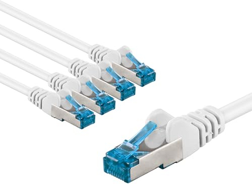 goobay 66050 CAT 6A Netzwerkkabel im 5er Set/Patchkabel geschirmt S/FTP/CU Ethernet Kabel, PiMF, LSZH/Cat 6a Kabel mit 10Gbits / Weiß / 5x 3m