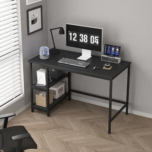 mcc direct Computer Desk, Writing Desk with 2 Shelves on Left or Right, Work Table for Office Home Study Writing Table Chicago(Black, 120cm)
