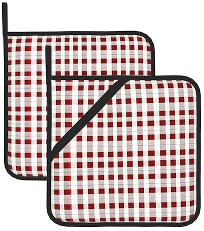 Lot de 2 maniques à carreaux rouges et blancs résistants à la chaleur pour cuisine, pâtisserie, barbecue
