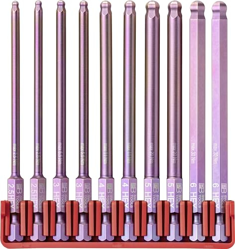 PB Swiss Tools Bit Set lang Kugelkopf-Innensechskant 2.5-6 mm, E6L.715 CN | 100% Swiss Made | Plasmabeschichtung | farbcodiert nach Schraubenart | für professionelles Schrauben in Industrie & Handwerk
