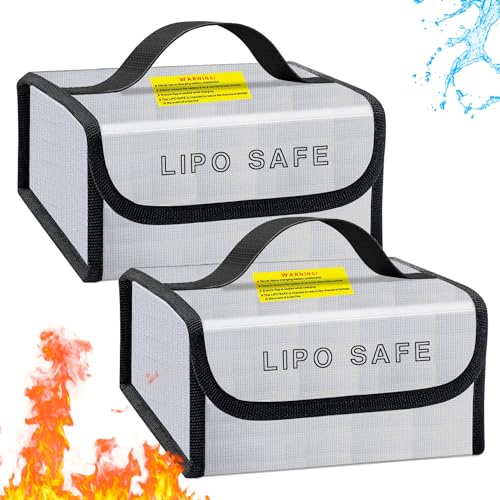 IANDAIROK 2PCS 185 * 120 * 80mm Lipo Battery Safe Bag Fireproof Charging Bag for RC Lipo Battery Pack Storage Charging Transport, Home Office Travel Lipo Safe Storage Pouch
