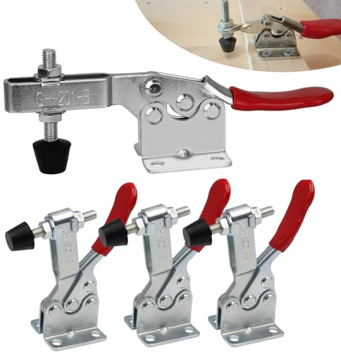 Vueinrg Kniehebelspanner Schnellspanner GH-201B,4 Stück Metall Horizontal Toggle Clamp 90kg/198lbs Fassungsvermögen Vertikaler Handwerkzeuge für handgefertigte Produkte, Schleifwerkzeugbau