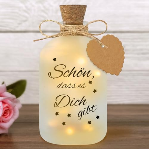 LED Flaschenlicht Hochzeit,Gefrostet LED Flaschenlicht mit Spruch Schön,Dass Es Dich Gibt,Beleuchtete Flasche mit Korken,LED Flaschenlicht Geschenke für Frauen Freundin Geburtstag Hochzeit Weihnachten