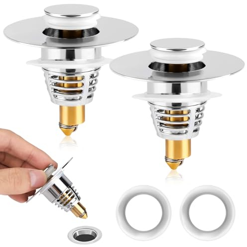 Bathroom Sink Drain Stopper, 2pcs Drain Stopper Sink Filter Bathroom Sink Drain Plug Hair Catching for 27-41mm / 1.06-1.61in Drain Holes, Push Type Drain Strainer Cover for Sink