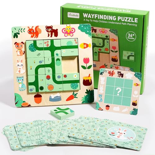 Fullware Montessori Spielzeug ab 3 4 5 6 7 8 9 10 Jahre, 3 Schwierigkeitsstufen Logik Puzzle, Holzspielzeug ab 3 Jahre, Reisespiele für Kinder im Flugzeug/Auto, Geburtstagsgeschenke für Mädchen Junge