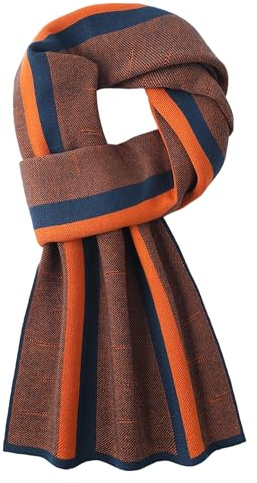 WANYING Otoño Invierno 6% Lana Bufanda de Hombre Bufanda de Punto Bufanda de Lana para Hombre Moda Chic Casual Negocios - Rayas Estrechas Azul Oscuro y Naranja, J11 Estrecho Rayas Azul Oscuro y