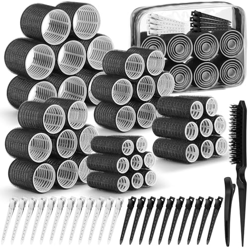 Qinzave 65 PCS Hair Curler Rollers with 5 Sizes Self Grip Hair Rollers for Long Medium Short Thick Fine Thin Hair Bangs Volume, Jumbo Curlers Rollers with Storage Bag Teasing Brush