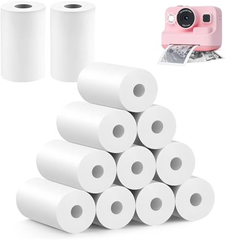 Thermopapier für Kinderkamera - 12 Rollen, Nachfülldruckpapier Weiß für Thermodrucker, Scrapbooking, Fotos, Notizen, Etiketten (57mm x 500mm)
