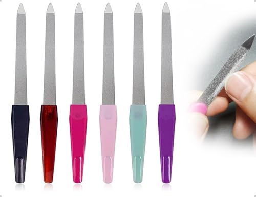 Emezddo Lot de 6 limes à ongles, limes à ongles en acier inoxydable, lime à ongles avec manche antidérapant, outils de manucure et pédicure, pour ongles naturels (152 x 15 mm, coloré)