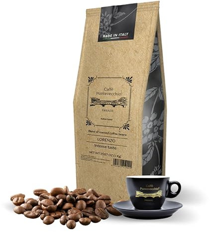 Caffè in Grani 1kg - Miscela Artigianale di Arabica e Robusta - Gusto Deciso con Note di Cioccolato Arachidi Vaniglia e Tè Nero - Per Moka ed Espresso - Made in Italy - CAFFÈ PONTEVECCHIO FIRENZE