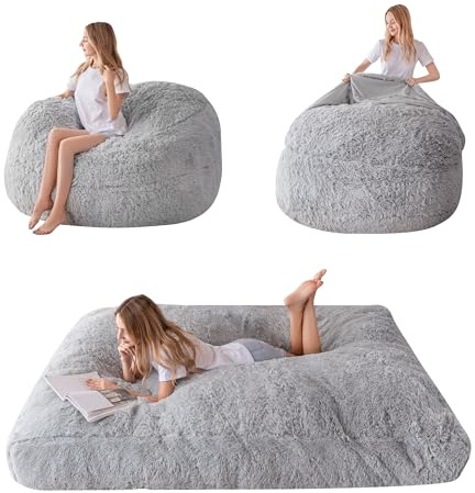 MAXYOYO Riesiges Sitzsackbett – umwandelbar vom Sitzsack zum Bett – großes Sofa mit Plüschbezug und Flauschiger Füllung im Lieferumfang enthalten, für Erwachsene, Gäste (Grau,150x200 cm)