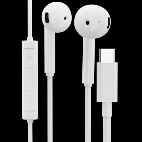 auricular auriculares USB-C para Samsung Galaxy S24 FE, A16, A35 5G, A55 5G, A25, A15 5G, tipo C con micrófono y control de volumen, altavoces de alta fidelidad