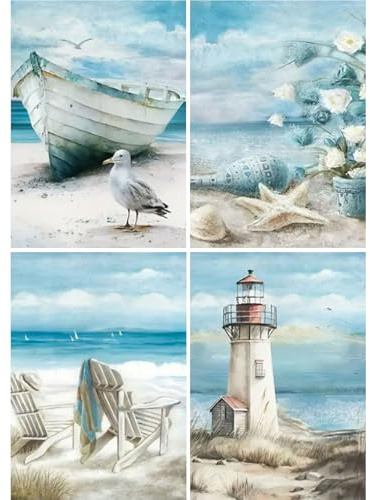 GLIDIAM 4er Set Diamond Painting Landschaft Meer, Diamant Malerei Bilder Schiff Leuchtturm, 30x40cm DIY Full Drill Basteln Erwachsene, Mosaik Stickerei Kreuzstich Geschenk für Wanddeko Wohnzimmer