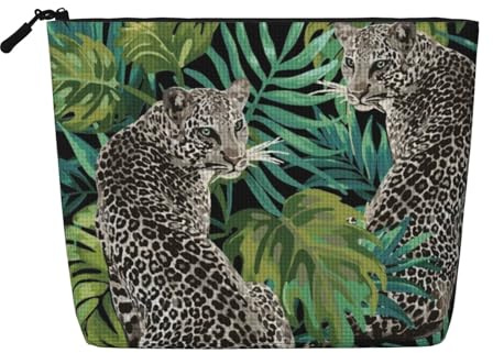 FZGGWYHL Leopard Palm Leaf Printed Fake Hemp Makeup Bag Daily Storage Bag