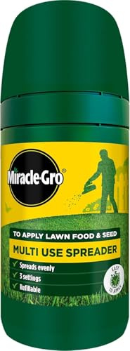 Miracle Gro Multi Use Spreader 1 Unit | Handheld Lawn Seed and Fertiliser Spreader | 3 Settings for Different Granule Sizes | Easy Pour Refillable Design | Even Lawn Coverage