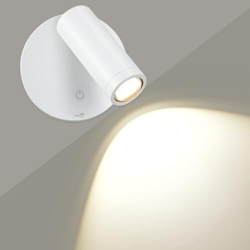 SMY Lighting LED Wandleuchte Innen, Spot Kabellose mit Akku, 3 Farbtemperaturen, Timing Funktion, Touch-und Fernbedienung, Dimmbar Strahler für Schlafzimmer Wohnzimm Wandbild, Weiß, 1 Stück