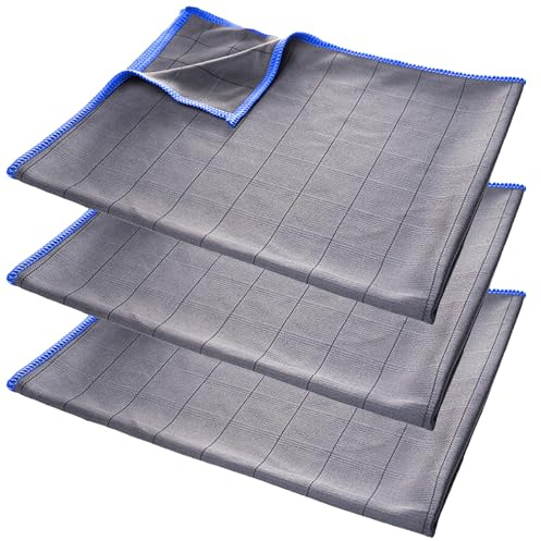 Omnikryp 3 Pezzi Panno in Microfibra, Panno Vetri in Microfibra, 40 x 40 cm, Senza Aloni e Pelucchi, per Lucidare Specchi, Acciaio Inossidabile, Finestre