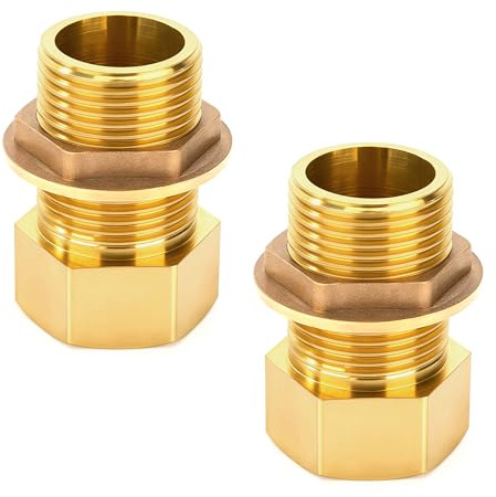 Elegrip 2PCS Conector de Tanque de Agua de Latón, 50 mm 3/4 Rosca Exterior y Rosca Interior Conector Barril de Agua con Sellos de Goma para Grifos, Barril de Lluvia, Baldes