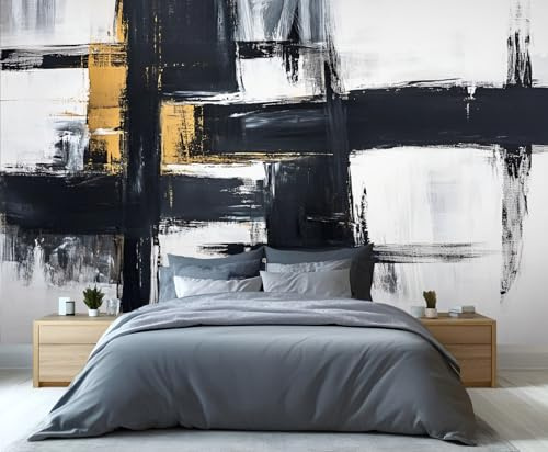 YXQAIED Black and White Wallpaper, Graffiti Bedroom Wallpaper, Splash Paint Living Room Wallpapers, Color Blocks Large Wall Murals & Room Decor (Not Peel and Stick)