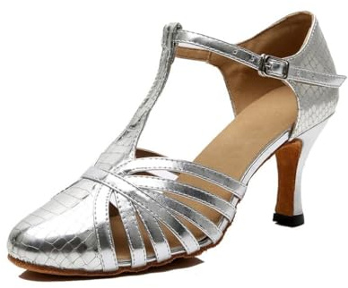 MGM-Joymod dam pumps T-rem balsal latin moderna dansskor avslutningsbal bröllop festskor, Yw089 silver 8 cm klack, 38.5 EU