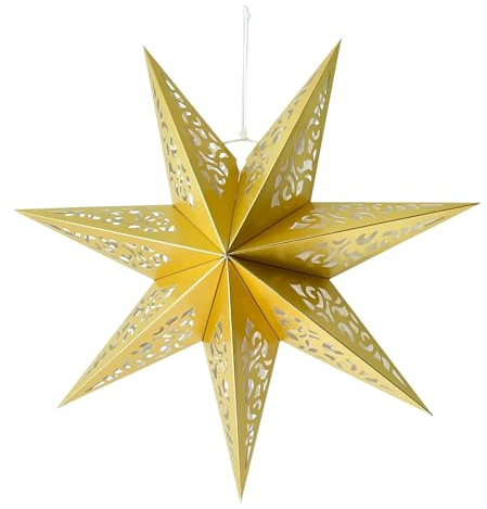 ACESOME - Estrellas de papel para colgar, 45 cm, pantalla de papel decorativa, estrella de papel, adorno colgante para Navidad, fiesta, decoración del hogar (dorado)