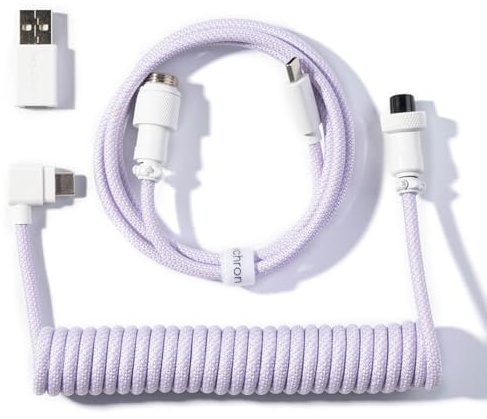 Keychron Coiled Aviator Cable USB-C, 5-Pin GX12 Detachable Aviation Connector, Double-Sleeved Braided, 46cm Coil + 90cm Straight, with USB-A Adapter, for Mechanical Keyboards (Q/V/K Series & More)