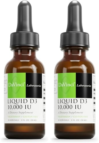 DAVINCI Labs Liquid D3 10,000 IU - Helps Support Bone Health, Immune Support & Heart Health with Vitamin D3 - Gluten Free & Vegetarian - 1 Fl Oz (30 Servings) (Pack of 2)