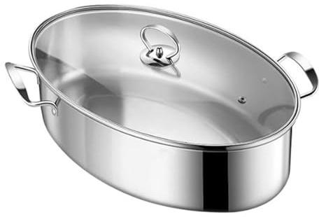 Olla de vapor de pescado de acero inoxidable de 2 niveles con inserto de cerámica, olla ovalada versátil para cocinar pescado al vapor, sopa hirviendo y preparación saludable de comidas