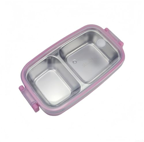 Boîte à déjeuner en acier inoxydable avec 3 compartiments, couvercles scellés en silicone anti-fuite et couvercle transparent (rose)