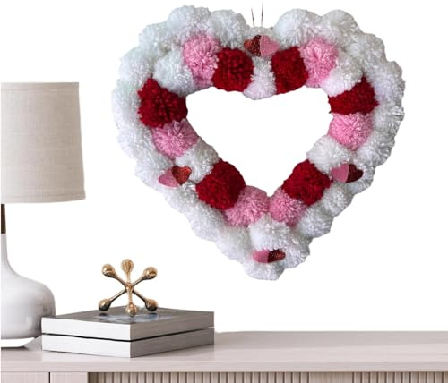 Valentinstagskranz – Herz-Türhänger, Filz-Design mit Wollmaterial, Innen- und Außenbereich, Wanddekoration für Haustür, Party-, Mehrzweck-Feiertags-Hängeornament