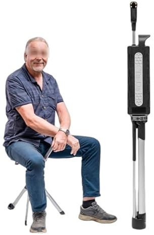 Bastón Con Asiento,Plegable Y Ligero De 3 Patas,Para Personas Mayores,2 En 1,Ligero, Con Taburete 110 Kgunisex,Para Viajes Y Senderismo Black,S
