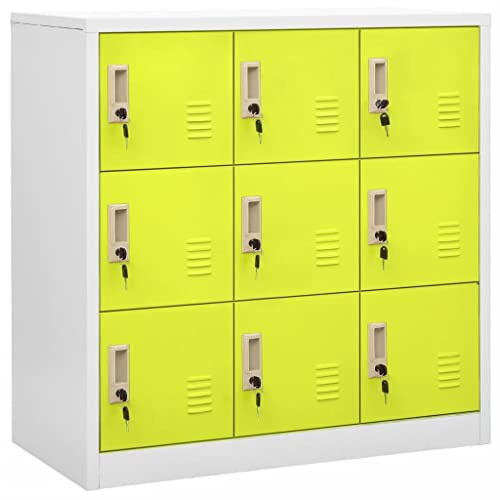 Hoopleep Schließfachschrank Hellgrau Grün 90x45x92,5 cm, Stahl, 9 Fächer mit Schlössern, Robuster Spind für Büro, Schule, Speisekammer, Moderne Aufbewahrung Möbel