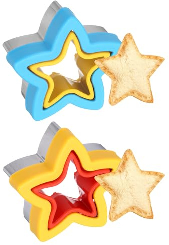 sourcing map Lot de 2 emporte-pièces mignons pour sandwichs, coupe-pain, accessoires de déjeuner en forme d'étoile pour boîte à déjeuner, biscuits, déjeuner, cadeau Bento, rouge/jaune/bleu