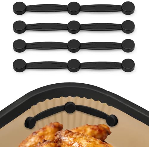LYHOLKEER Lot de 4 aimant air fryer, fixe papier cuisson air fryer, accessoires air fryer à forte adsorption, 13 cm, noir, adapté pour air fryer ninja, moulinex et cosori