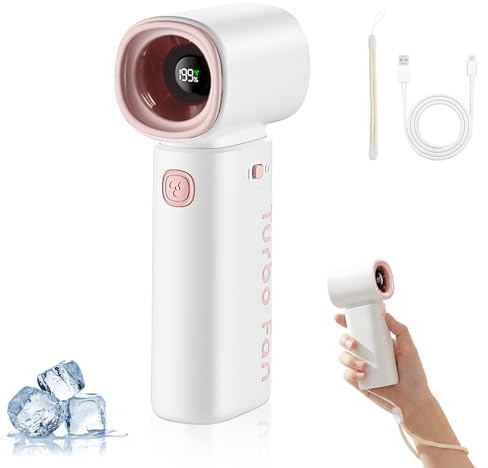 Focenat Ventilador de Mano Turbo Potente, Mini Ventilador Portátil USB Recargable 3600mAh, Pequeño Ventilador de Bolsillo con 5 Velocidades y Pantalla LED, Ideal para Viaje Oficina Camping (Rosa)