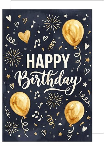 Edition Seidel Premium XXL Maxi Glückwunschkarte zum Geburtstag mit Umschlag Format DIN A4. Geburtstagskarte Grußkarte Karte Klappkarte Englisch Spruch Happy Birthday Mann Frau Party gold (A4-G1015)