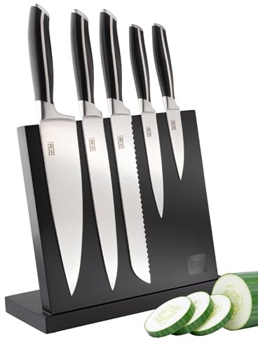 Taylors Eye Witness Berwick 5-Piece Knife Block Set – Paring, Carving, Bread, Chefs & All-Purpose Knives. Razor-Sharp Blades, Comfortable Handles & Durable Magnetic Block with Matte Black Finish