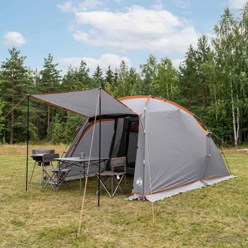 Ziaphsol Tunnelzelt grau und orange 361 x 235 x 147 cm, 185T Polyester mit PU-Beschichtung, wasserdicht und UV-beständig, Familienzelt für Camping, Wanderung, Trekking und Outdoor
