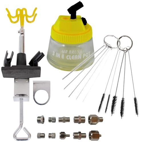 AMUR Airbrush REINIGUNGS ZUBEHÖR CLEAN Set, Profi-Airbrush Holder, Reinigungsbürsten Set, Airbrush Adapter 10er Set, für alle Airbrish -Pistole, Airbrish Kompressor