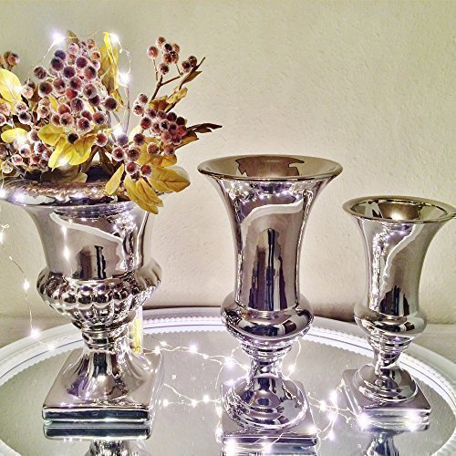 Clic-And-Get Oneclic 3 Diversi Vasi Moderni Argento Lucido Vaso Decorazione Ceramica Fantasia Vaso Decorativo - 3er Sparset