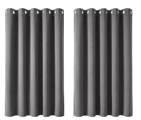 Deconovo Super Soft Thermal Insulated Window Treatment Ring Top Blackout Curtains for Livingroom 66 x 54 Drop Inch Light Grey 2 Panels