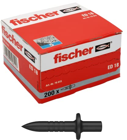 fischer Einschlagnagel ED 18, Schnelle und einfache Einschlagmontage ohne Vorbohren, 200 Stück, grau
