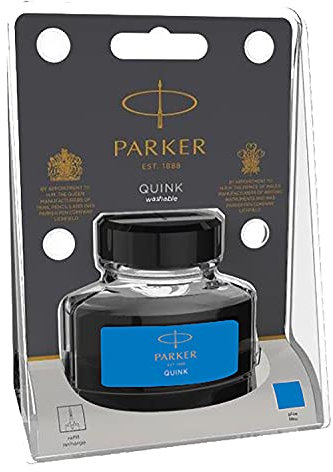 Parker QUINK Fountain Pen Ink Bottle | Washable Blue | 57 ml Fountain Pen Refill Blister Pack