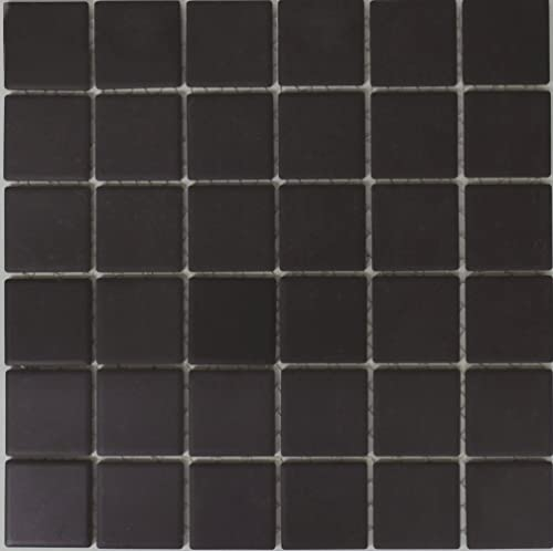 Mosaikfliese Quadrat matt Schwarz Umbra unglasiert rutschhemmend R10 Keramik rutschsicher trittsicher anti slip rutschfest, Mosaikstein Format: 46,5x46,5x5 mm, Bogengröße: 291x291 mm, 1 Bogen/Matte