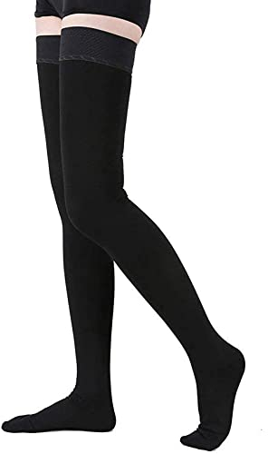 TOFLY® Medical Thigh High Compression Stockings for Women & Men, Closed Toe, Opaque, Firm 20-30mmHg Graduated Compression Socks with Silicone Band, Support for Varicose Veins, Edema, Travel,Black L