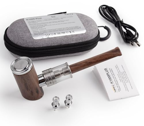 Kamry K1000 Plus electronic cigarette pipe, 1000mAh 30W large vapour, E Cigarette Starter Kit adjustable airflow, E Pipes Vapor Random pack, No liquid No Nicotine (wood)