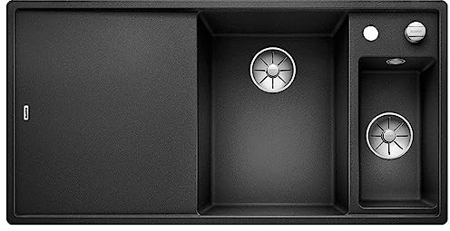 BLANCO AXIA III 6 S | Granitspüle aus SILGRANIT anthrazit | Einbauart: Einbau von Oben | Hauptbecken rechts | mit Glasschneidbrett | für 60 cm breite Unterschränke | Verschiebbares Schneidbrett