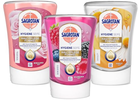 Sagrotan NoTouch Nachfüll-Pack mit 3 Sorten (Rose & Shea| Waldbeere | Kamille)